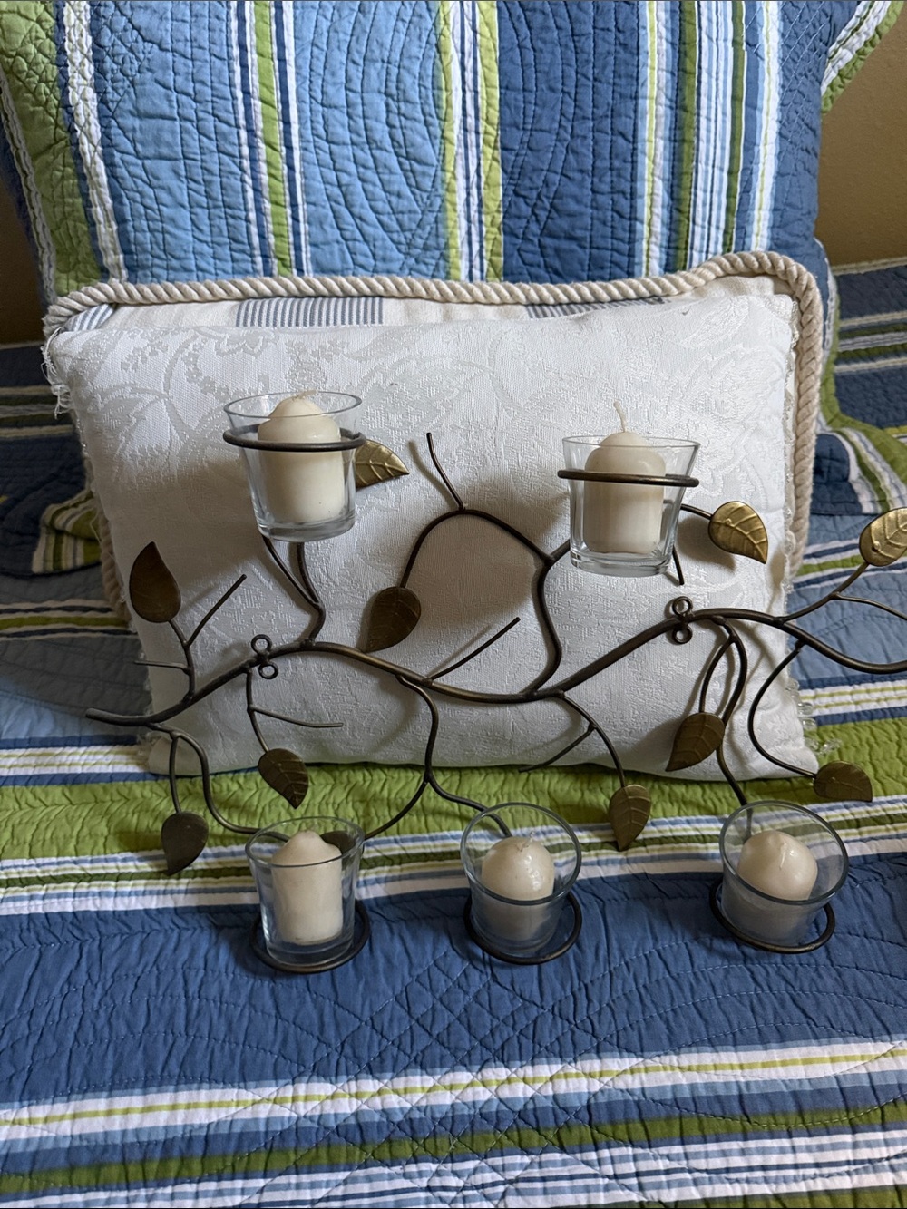 Metal Vine Wall Candle Holder with Cream Glass Votives - Unbranded